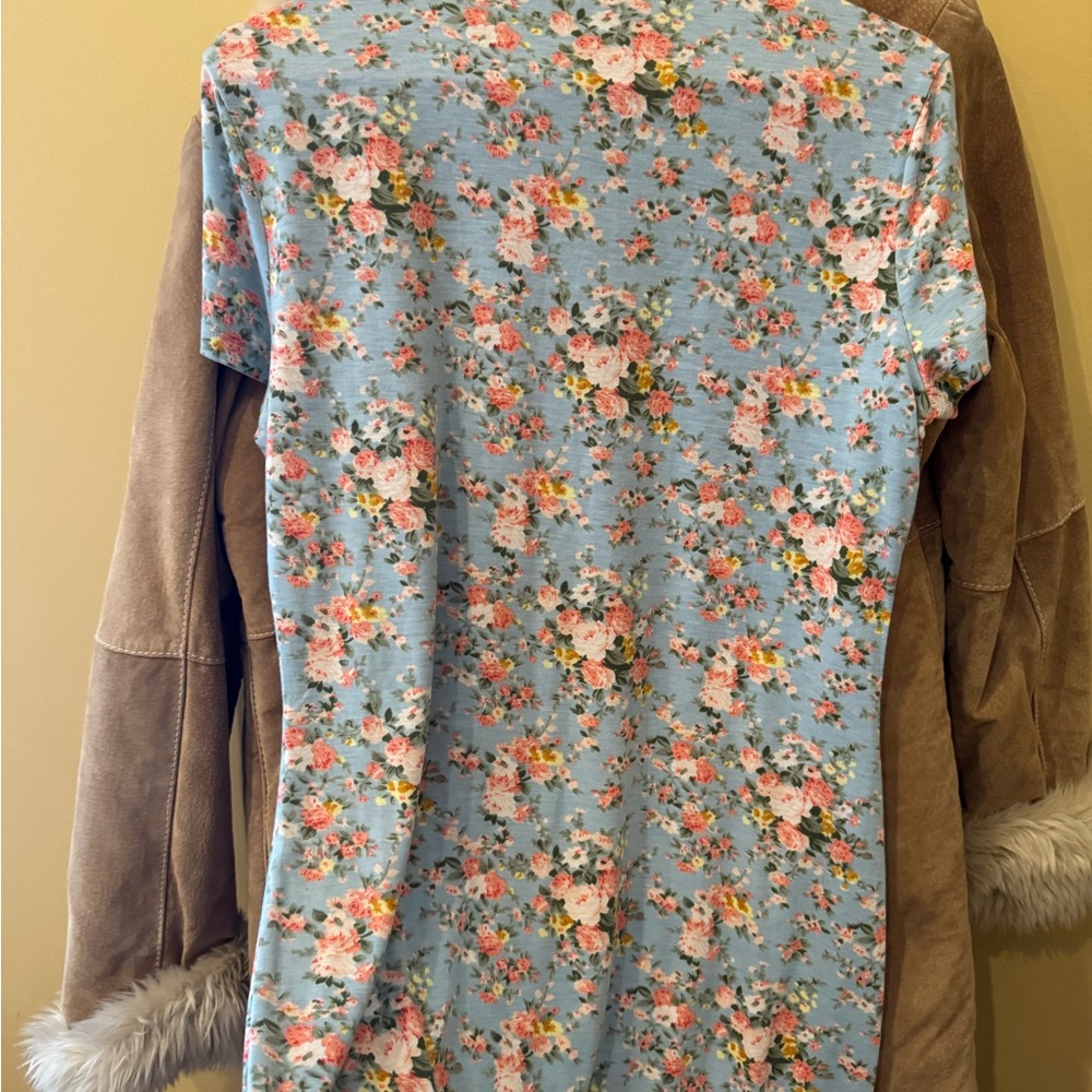 SHEIN Floral Print Short Sleeve Top - Blue and Pink